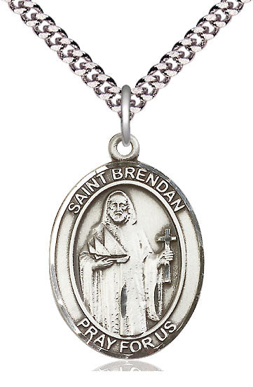 Extel Large Oval Pewter St. Brendan the Navigator Pendant with 24" chain, Made in USA