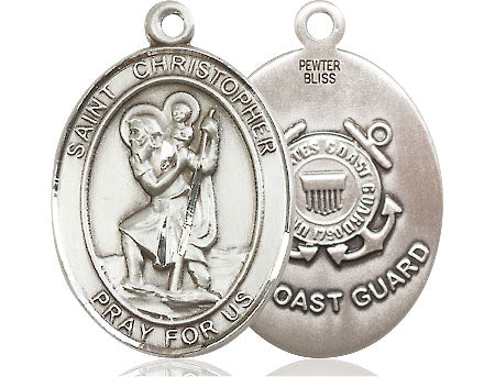 Extel Oval Large Pewter St Christopher Coast Guard Medal, Made in USA