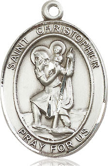 Extel Large Oval  Pewter St. Christopher Medal, Made in USA