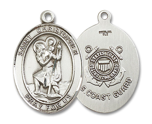 Extel Oval Large Sterling Silver St Christopher Coast Guard Medal, Made in USA