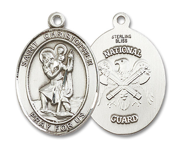 Extel Oval Large Sterling Silver St Christopher National Guard Medal, Made in USA