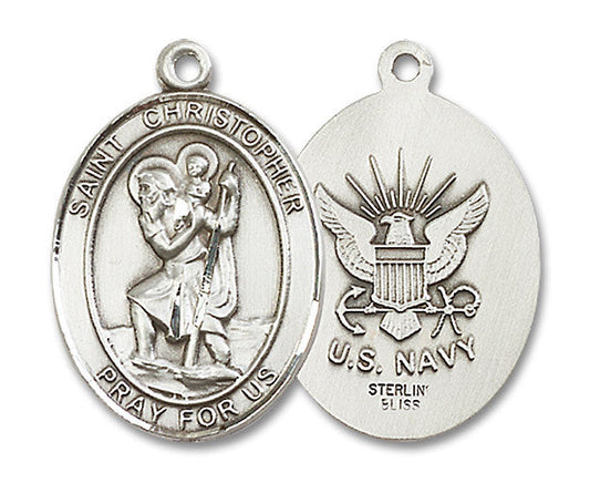 Extel Oval Large Sterling Silver St Christopher Navy Medal, Made in USA