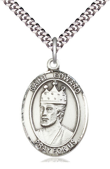 Extel Large Oval Pewter St. Edward the Confessor Pendant with 24" chain, Made in USA