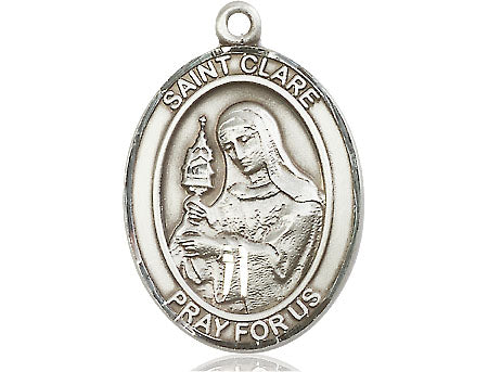 Extel Large Oval Pewter St. Clare of Assisi Medal, Made in USA