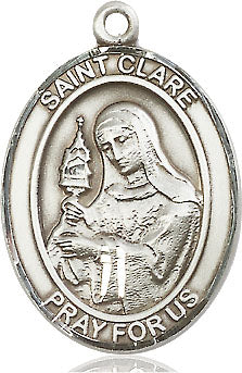 Extel Large Oval Pewter St. Clare of Assisi Medal, Made in USA