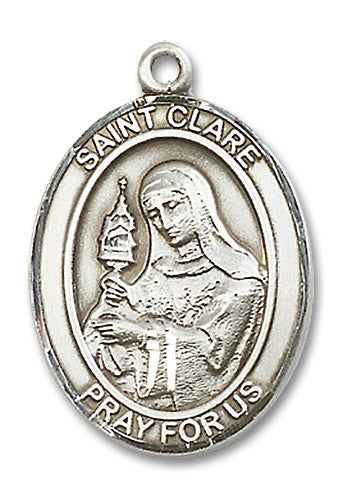 Extel Large Oval Sterling Silver St. Clare of Assisi Medal, Made in USA