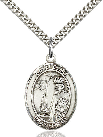 Extel Large Oval Sterling Silver St. Elmo Pendant with 24" chain, Made in USA