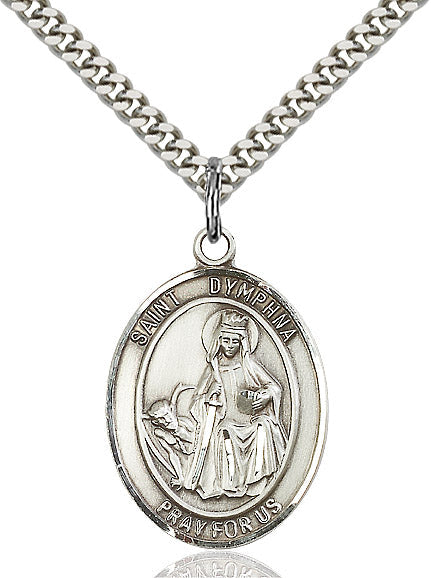 Extel Large Oval Sterling Silver St. Dymphna Pendant with 24" chain, Made in USA