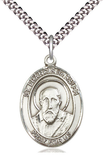 Extel Large Oval Pewter St. Francis de Sales Pendant with 24" chain, Made in USA