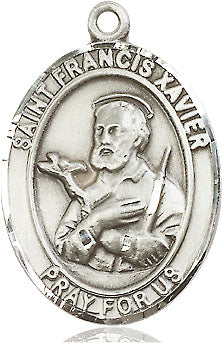 Extel Large Oval Sterling Silver St. Francis Xavier Medal, Made in USA