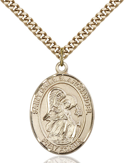 Extel Large Oval 14kt Gold Filled St. Gabriel the Archangel Pendant with 24" chain, Made in USA