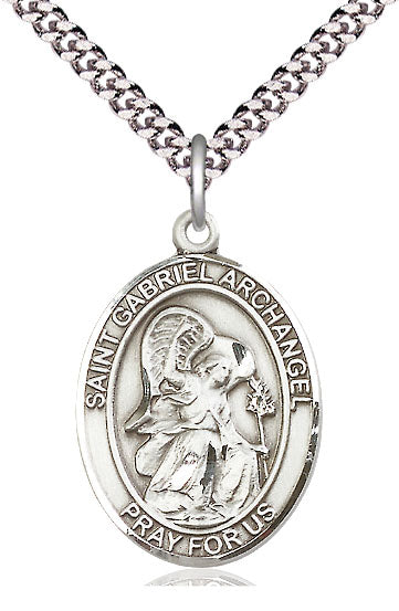 Extel Large Oval Pewter St. Gabriel the Archangel Pendant with 24" chain, Made in USA