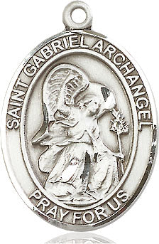 Extel Large Oval Pewter St. Gabriel the Archangel Pendant with 24" chain, Made in USA