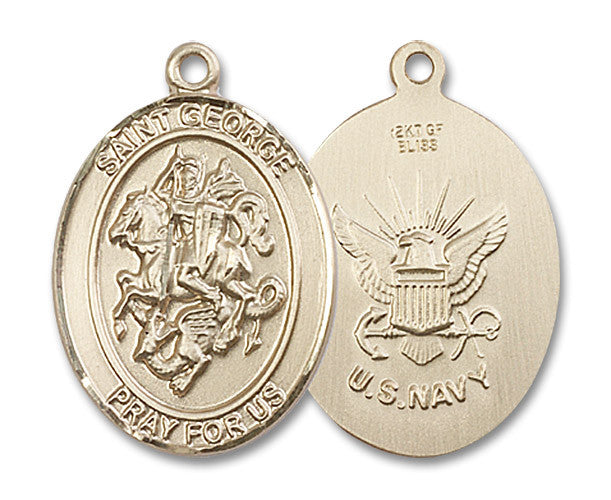 Extel Oval Large 14kt Gold Filled St George Navy Medal, Made in USA