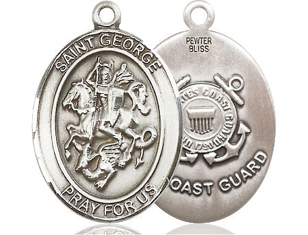 Extel Oval Large Pewter St George Coast Guard Medal, Made in USA