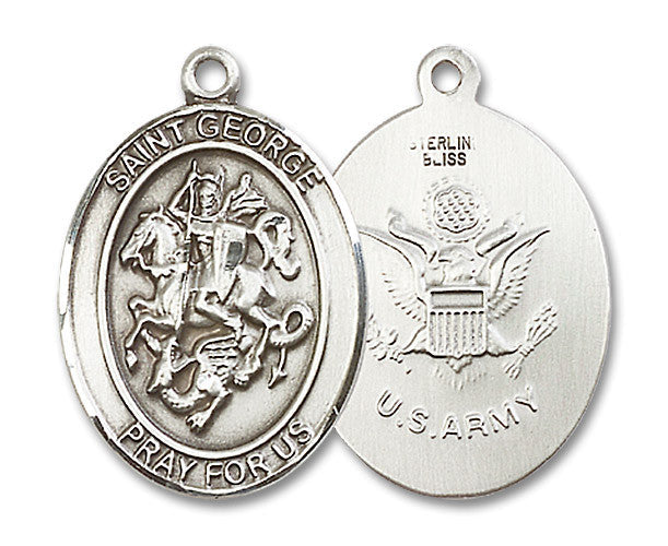 Extel Oval Large Sterling Silver St George Army Medal, Made in USA