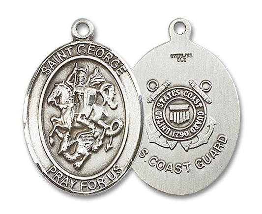 Extel Oval Large Sterling Silver St George Coast Guard Medal, Made in USA