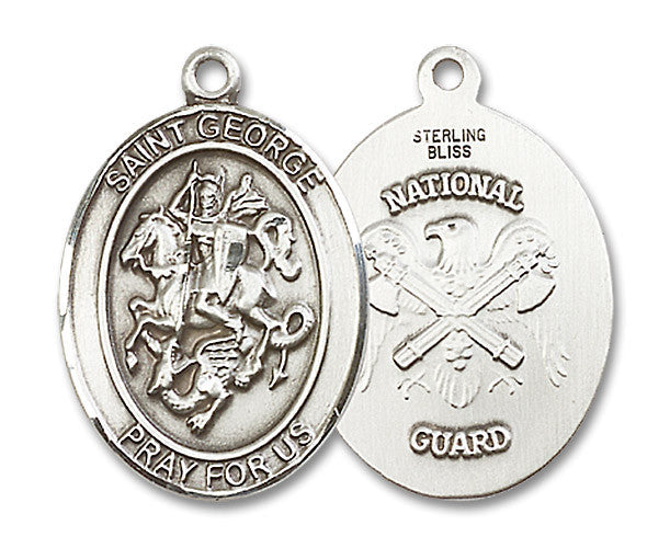 Extel Oval Large Sterling Silver St George National Guard Medal, Made in USA