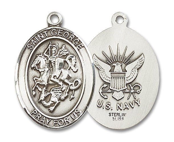 Extel Oval Large Sterling Silver St George Navy Medal, Made in USA