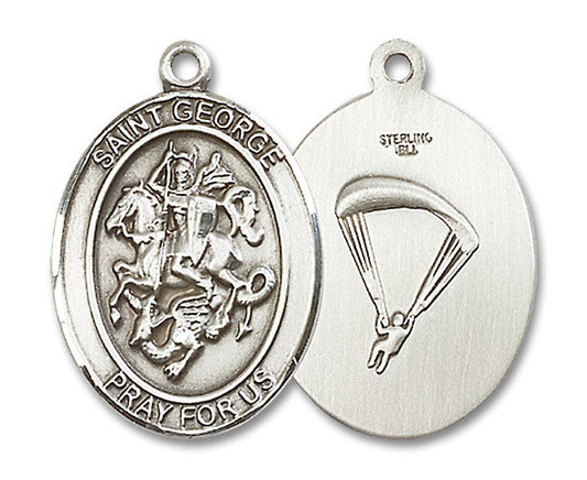 Extel Oval Large Sterling Silver St George Paratrooper Medal, Made in USA