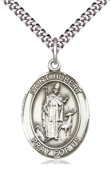 Extel Large Oval Pewter St. Hubert of Liege Pendant with 24" chain, Made in USA