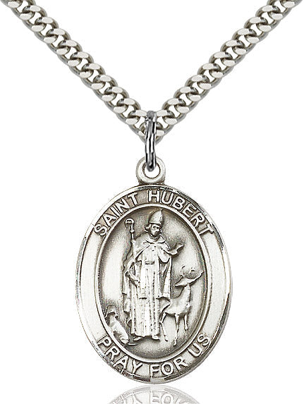 Extel Large Oval Sterling Silver St. Hubert of Liege Pendant with 24" chain, Made in USA