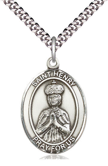 Extel Large Oval  Pewter St. Henry II Pendant with 24" chain, Made in USA