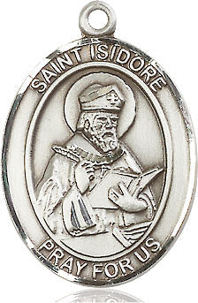 Extel Large Oval Sterling Silver St. Isidore of Seville Medal, Made in USA