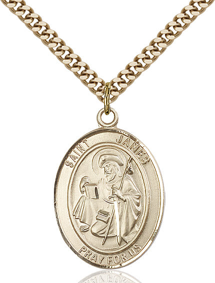 Extel Large Oval 14kt Gold Filled St. James the Greater Pendant with 24" chain, Made in USA