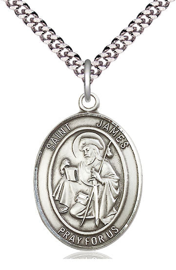 Extel Large Oval Pewter St. James the Greater Pendant with 24" chain, Made in USA