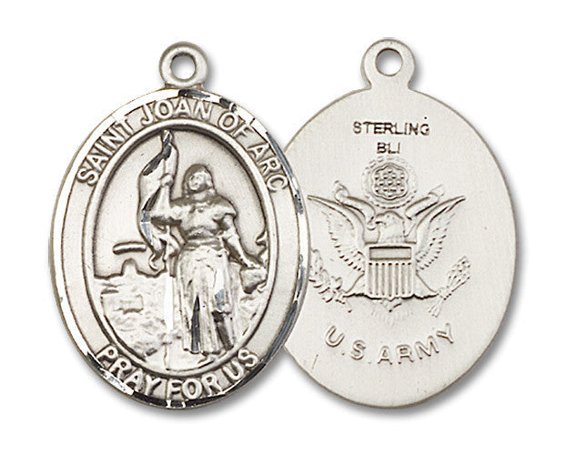 Extel Oval Large Sterling Silver St Joan of Arc Army Medal, Made in USA