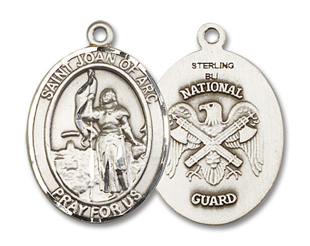 Extel Oval Large Sterling Silver St Joan of Arc National Guard Medal, Made in USA