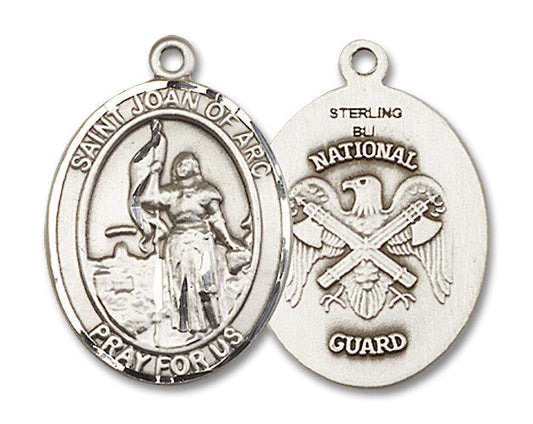 Extel Oval Large Sterling Silver St Joan of Arc National Guard Medal, Made in USA