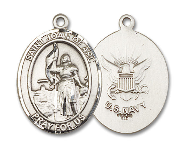 Extel Oval Large Sterling Silver St Joan of Arc Navy Medal, Made in USA