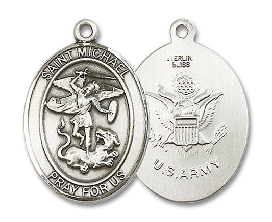 Extel Oval Large Sterling Silver St Michael Army Medal, Made in USA