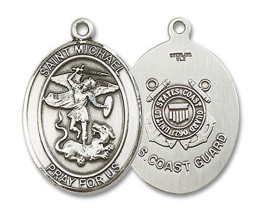 Extel Oval Large Sterling Silver St Michael Coast Guard Medal, Made in USA