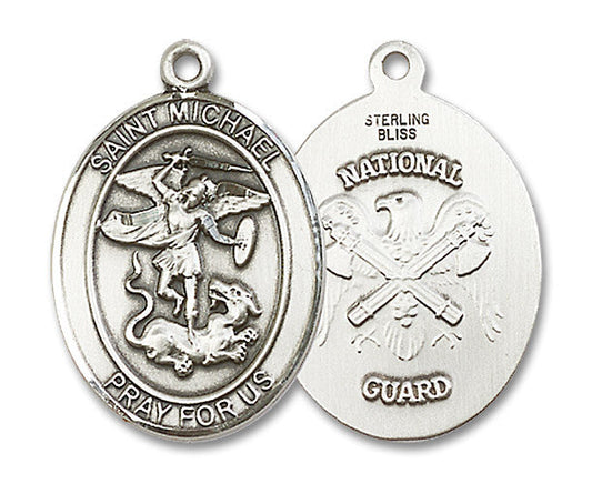 Extel Oval Large Sterling Silver St Michael National Guard Medal, Made in USA