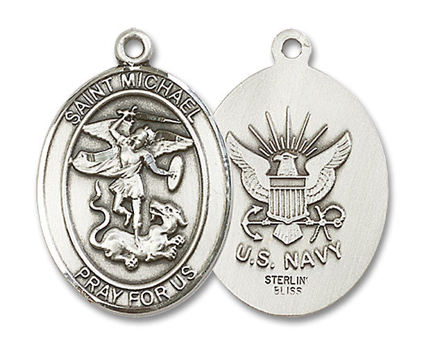 Extel Oval Large Sterling Silver St Michael Navy Medal, Made in USA