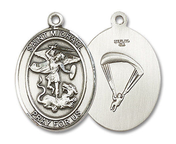 Extel Oval Large Sterling Silver St Michael Paratrooper Medal, Made in USA