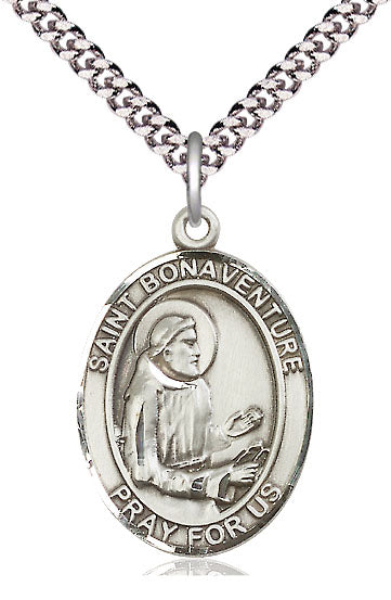 Extel Large Oval Pewter St. Bonaventure Pendant with 24" chain, Made in USA