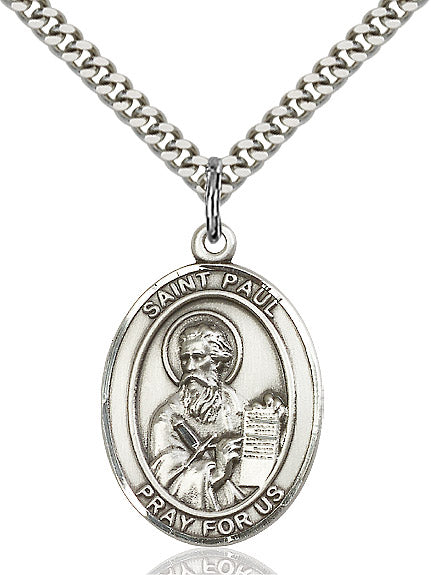 Extel Large Oval Sterling Silver St. Paul the Apostle Pendant with 24" chain, Made in USA