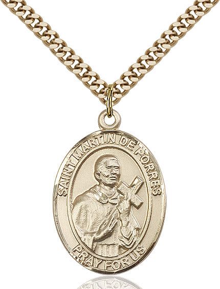 Extel Large Oval 14kt Gold Filled St. Martin de Porres Pendant with 24" chain, Made in USA