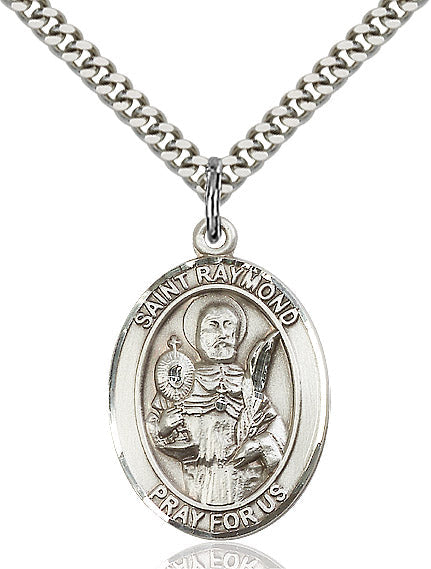 Extel Large Oval Sterling Silver St. Raymond Nonnatus Pendant with 24" chain, Made in USA