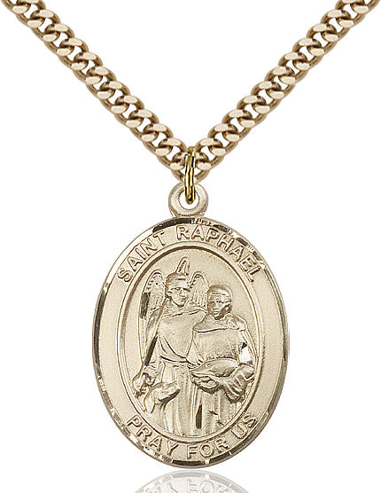 Extel Large Oval 14kt Gold Filled St. Raphael the Archangel Pendant with 24" chain, Made in USA