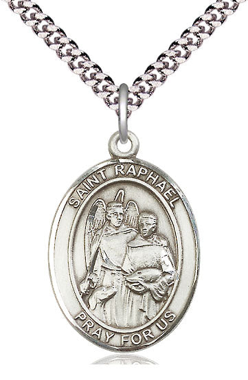 Extel Large Oval Pewter St. Raphael the Archangel Pendant with 24" chain, Made in USA