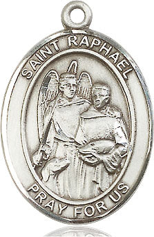 Extel Large Oval Pewter St. Raphael the Archangel Pendant with 24" chain, Made in USA