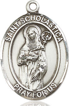 Extel Large Oval Sterling Silver St. Scholastica Medal, Made in USA