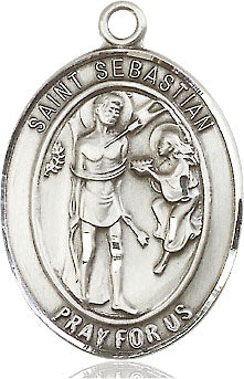 Extel Large Oval Sterling Silver St. Sebastian Medal, Made in USA