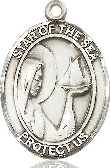 Extel Large Oval Pewter Our Lady Star of the Sea Pendant with 24" chain