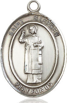 Extel Large Oval Sterling Silver St. Stephen the Martyr Medal, Made in USA